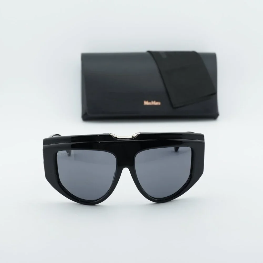 Exclusive Sale! Max Mara ORSOLA MM0083 01A Shield Sunglasses - Black / Smoke